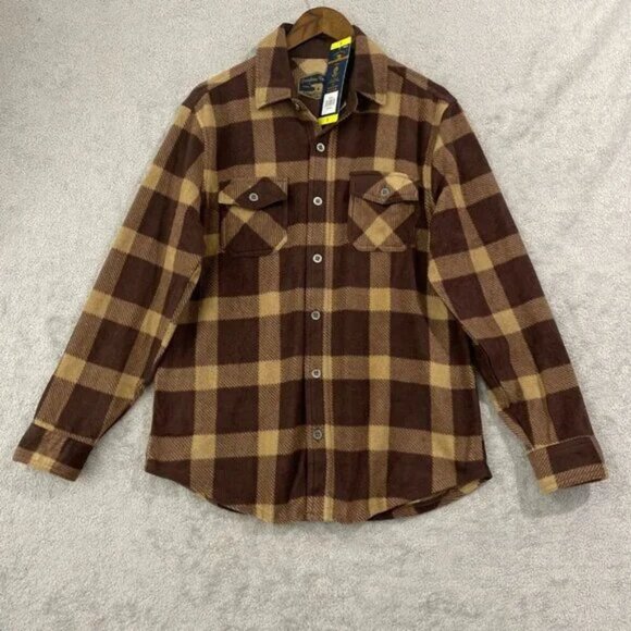 NWT Freedom Foundry Mens S Brown Plaid Fleece Shacket - Picture 2 of 6